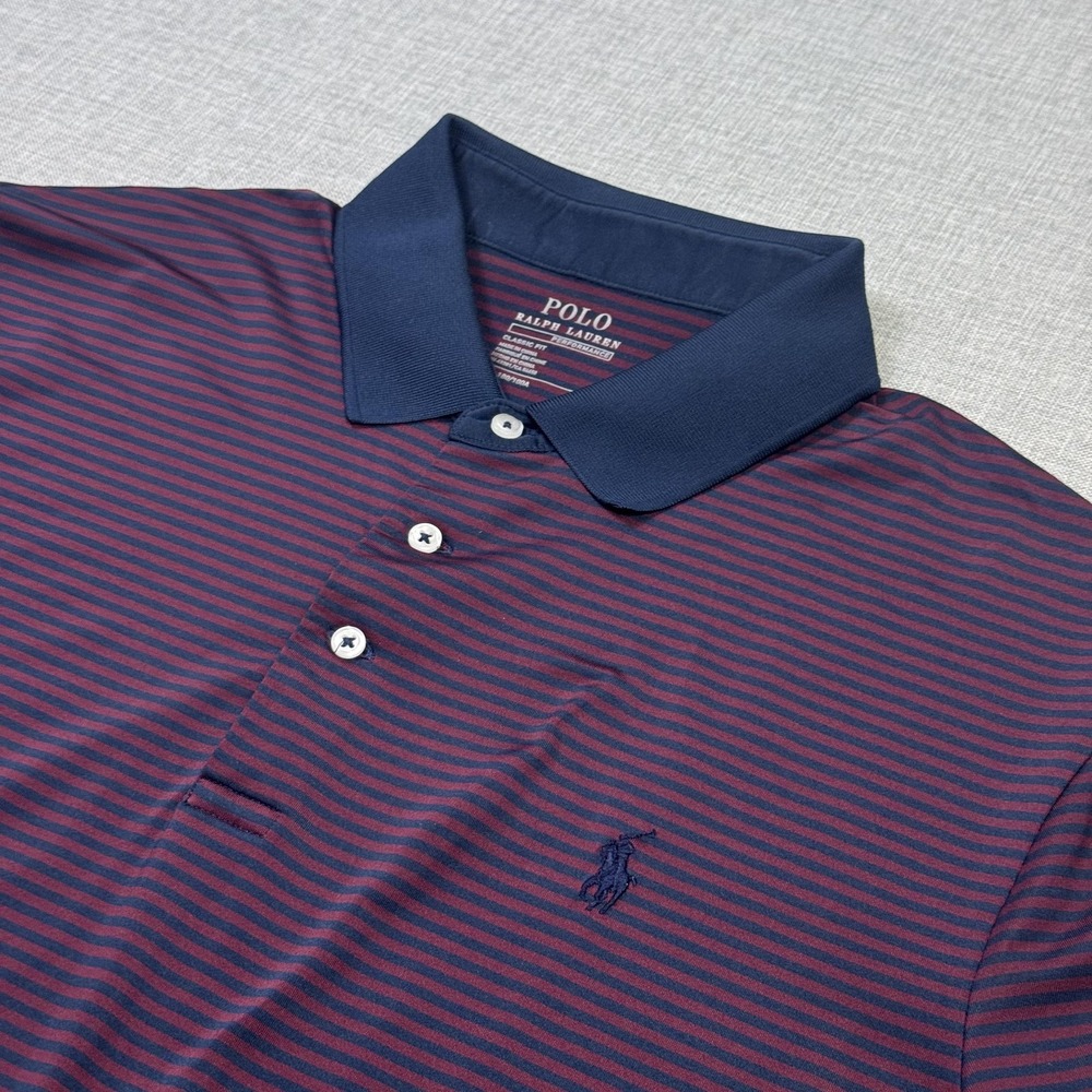 Polo Ralph Lauren Performance Polo Shirt Mens Large Blue Red Striped Classic Fit